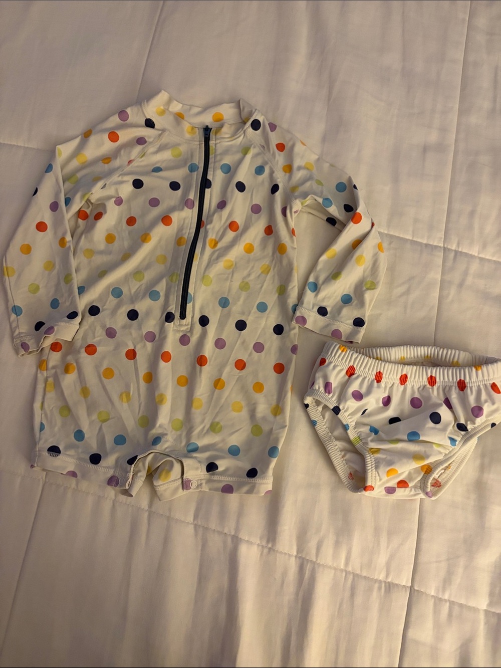 Primary White Kids Two-Piece Polka Dot Swim Set Size 18-24 months